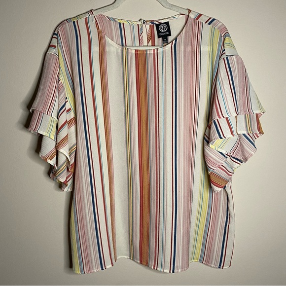 Bobeau multi striped short sleeve top - Picture 1 of 8